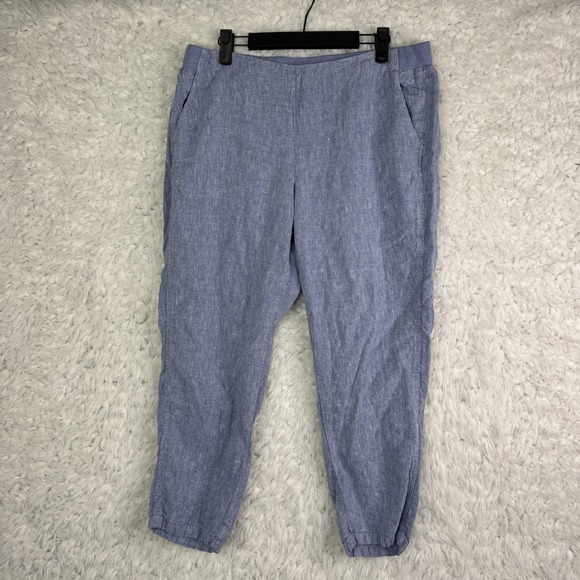 J. Jill Pants - J. Jill Pants Womens M Petite Blue 100% Linen Elastic Waist Pockets Natural